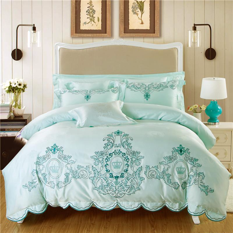 Silky Embroidery Bedding Set King Queen Size 