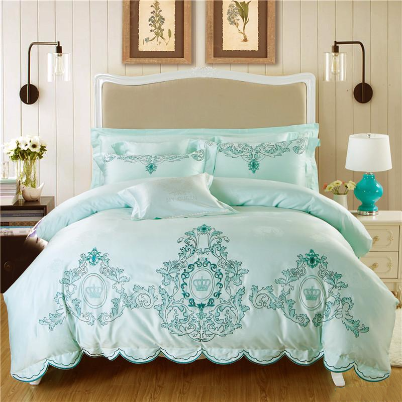 Silky Embroidery Bedding Set King Queen Size
