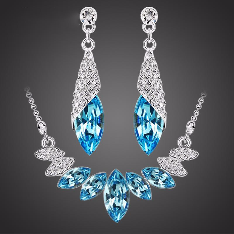 Wedding Crystal Silver Water Drop Earrings Sets