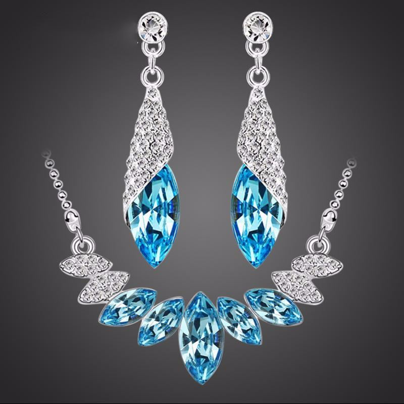 Wedding Crystal Silver Water Drop Earrings Sets 