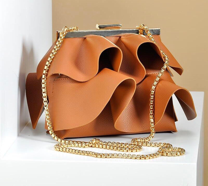 Designer Ruffles Shoulder Leather Handbags 