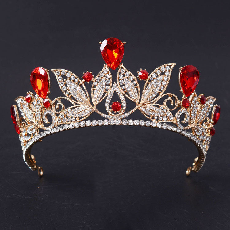 Vintage Red Rhinestone Bridal Tiara Hair Jewelry 