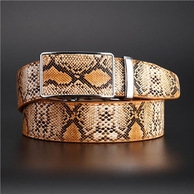 Snake Men's Leather Automatic Buckle Belt 