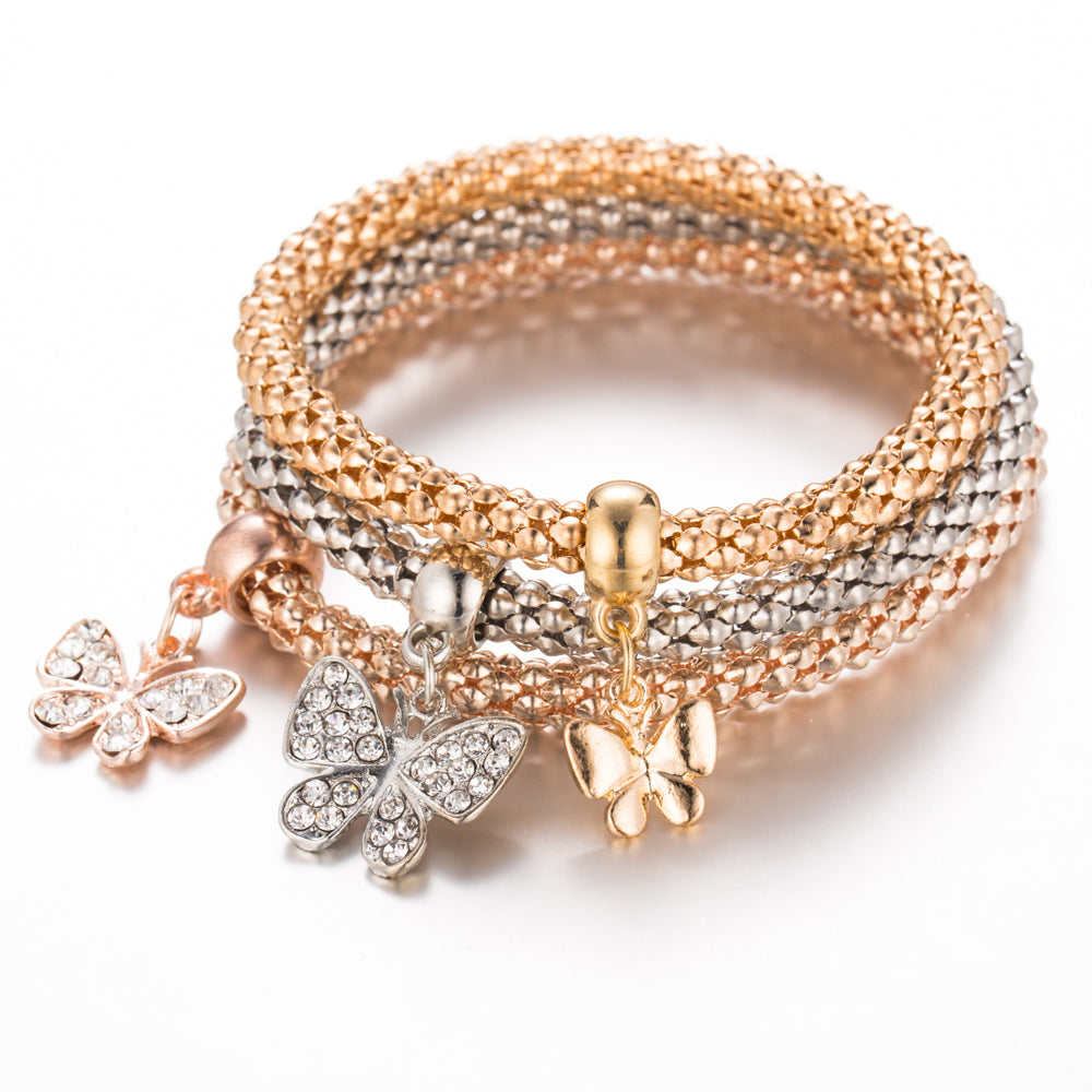 Rhinestones Butterfly Pendant Charm Bracelets