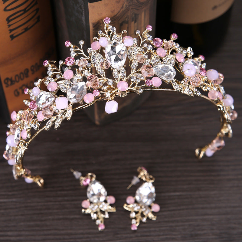 Pink Gold Pearl Bridal Crowns Tiara 