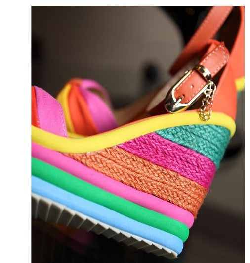 Bohemia Rainbow Peep Toe Platform Wedges 