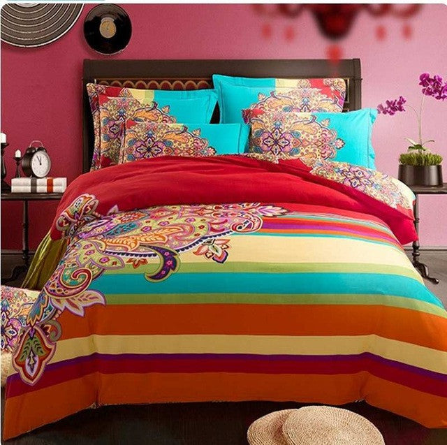 Rainbow Stripe Bohemia Bedding Sets Queen King Size