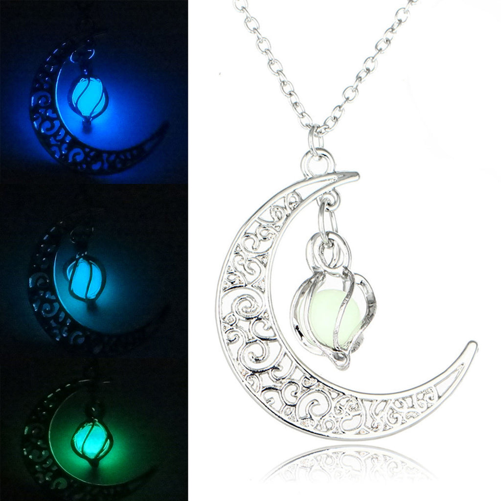 Glow In The Dark Silver Pendant Necklace 