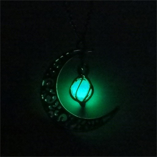 Glow In The Dark Silver Pendant Necklace 
