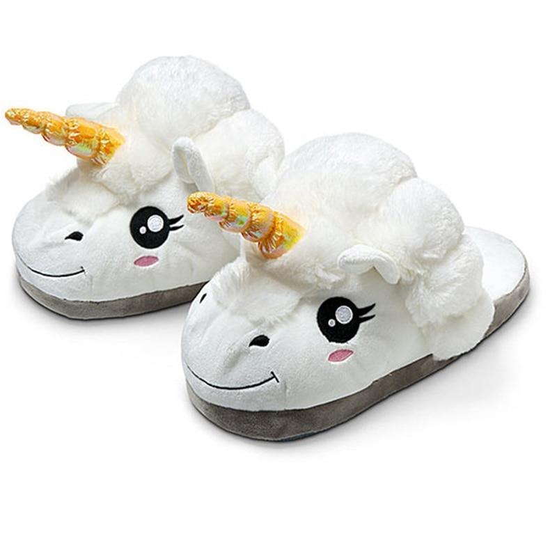 Furry Unisex Plush Unicorn Slippers 