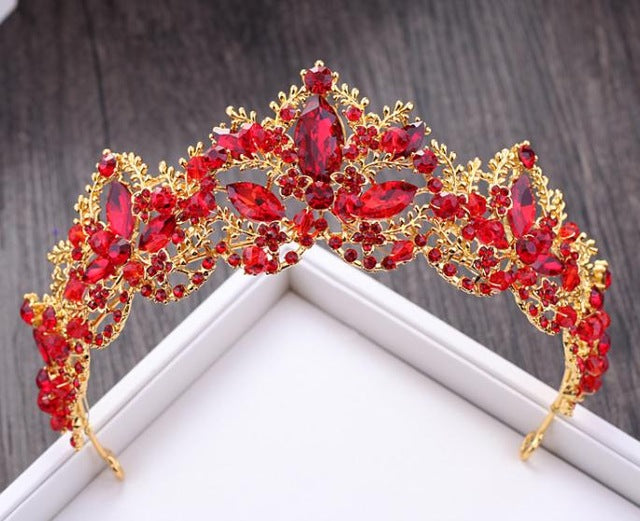 Luxury Red Crystal Bridal Crown Tiaras 