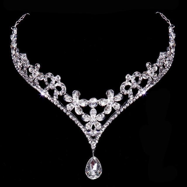 Drop Crown Crystal Bridal Necklace