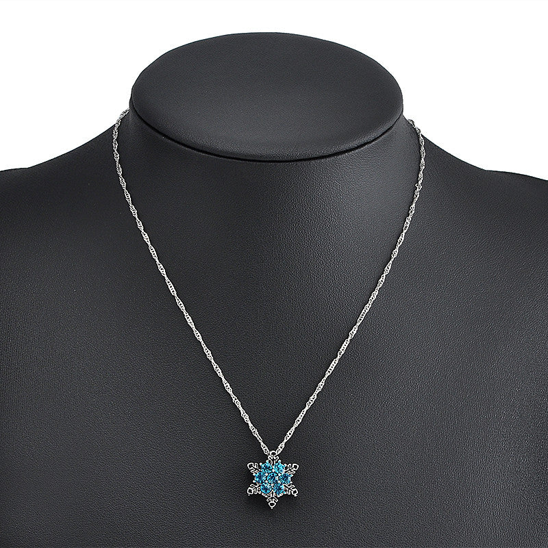 Blue Stone Silver Plated Snowflake Necklace