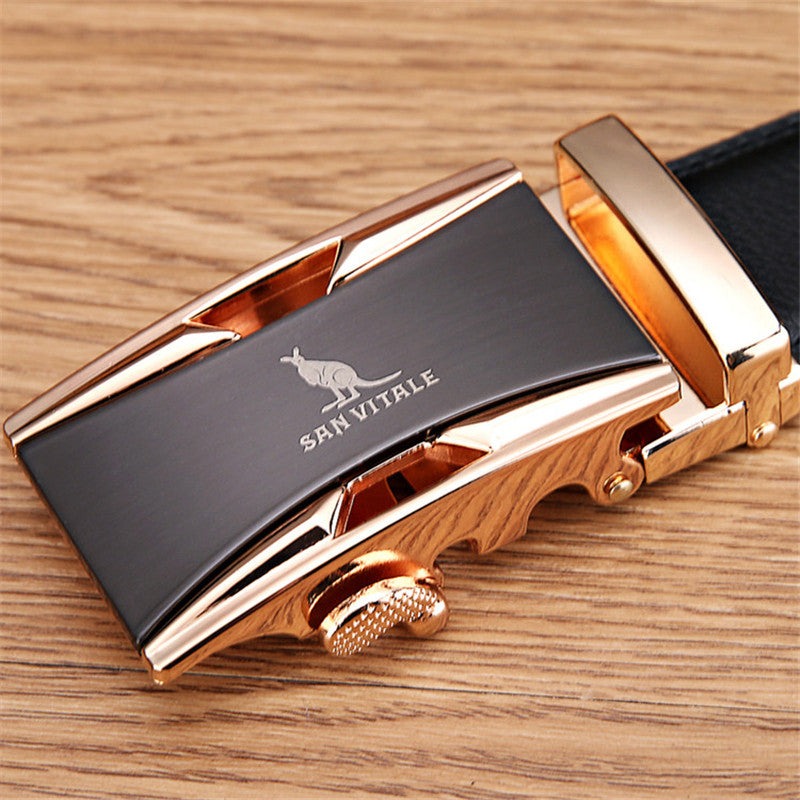 Leather Men's Belt Metal Automatic Buckle 