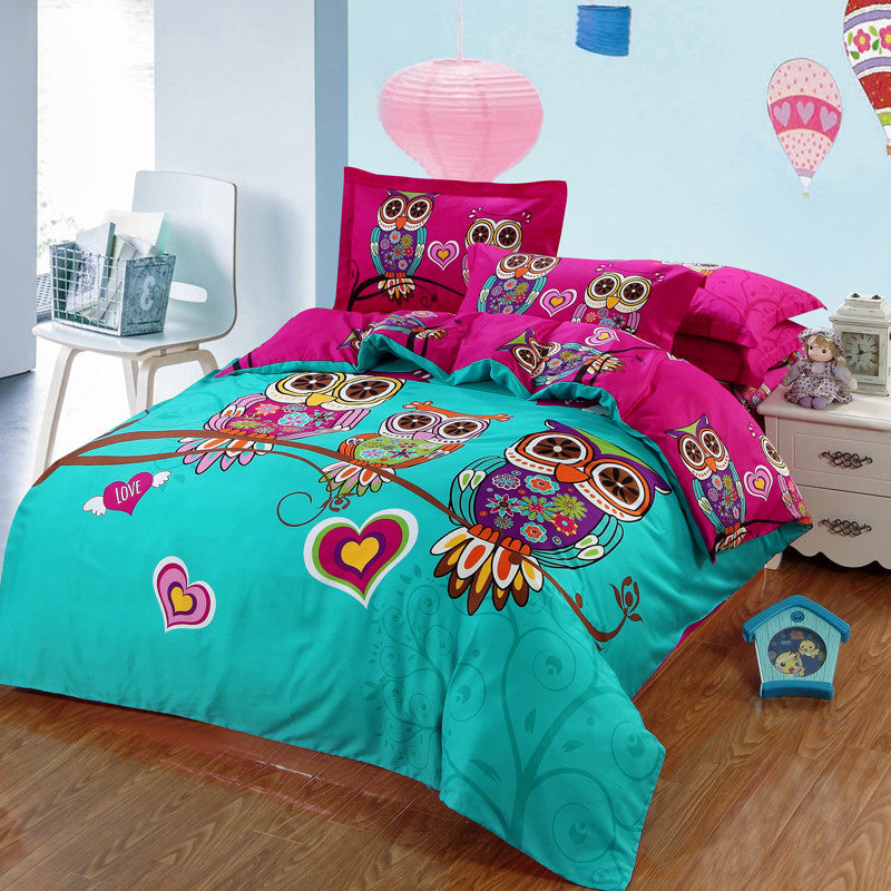 Cotton Boys Girls 3D Cat Owl Bedding Set 