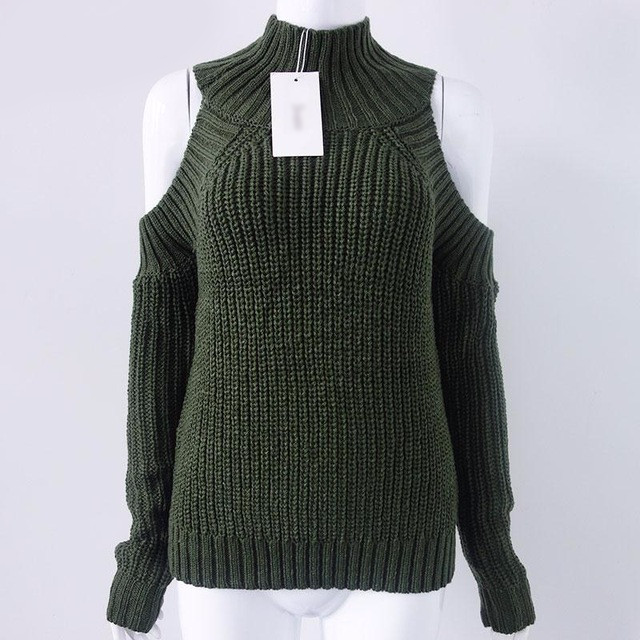 Turtleneck Off Shoulder Knitted Sweater 
