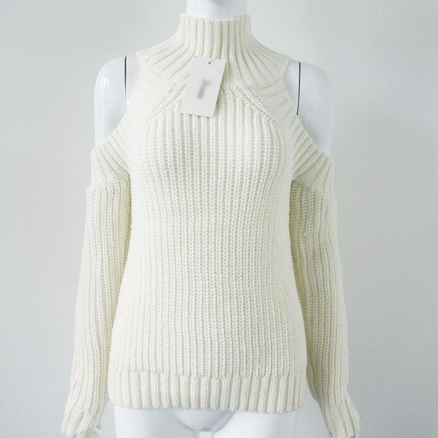 Turtleneck Off Shoulder Knitted Sweater 