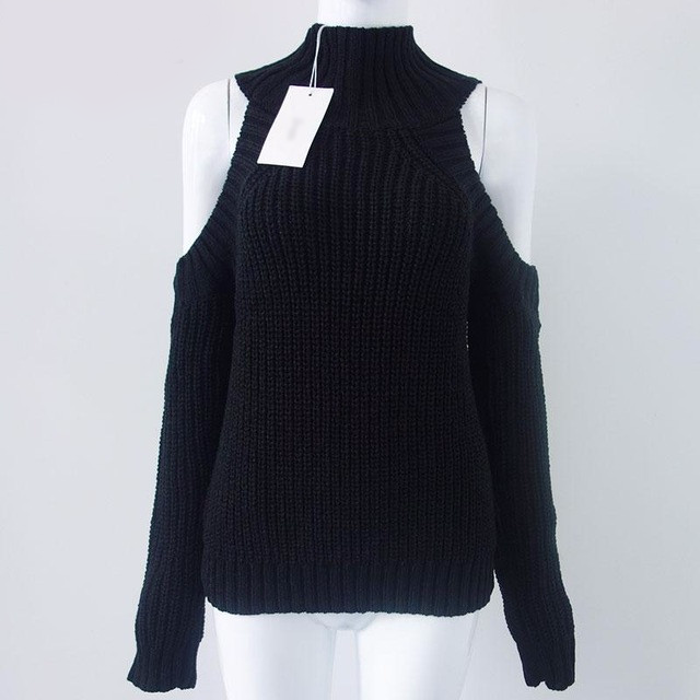Turtleneck Off Shoulder Knitted Sweater 