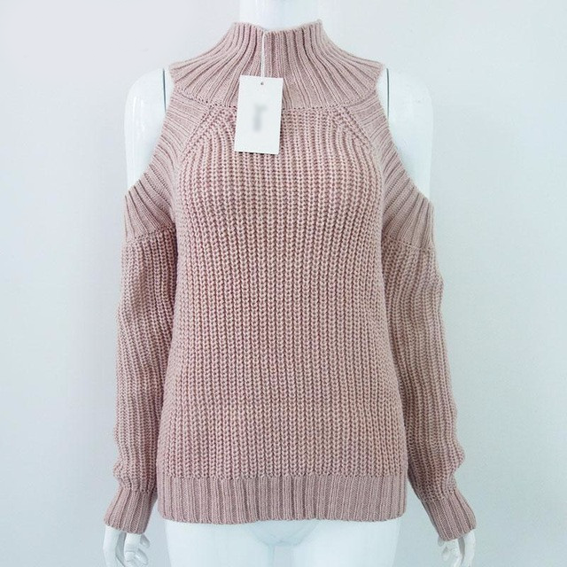 Turtleneck Off Shoulder Knitted Sweater 