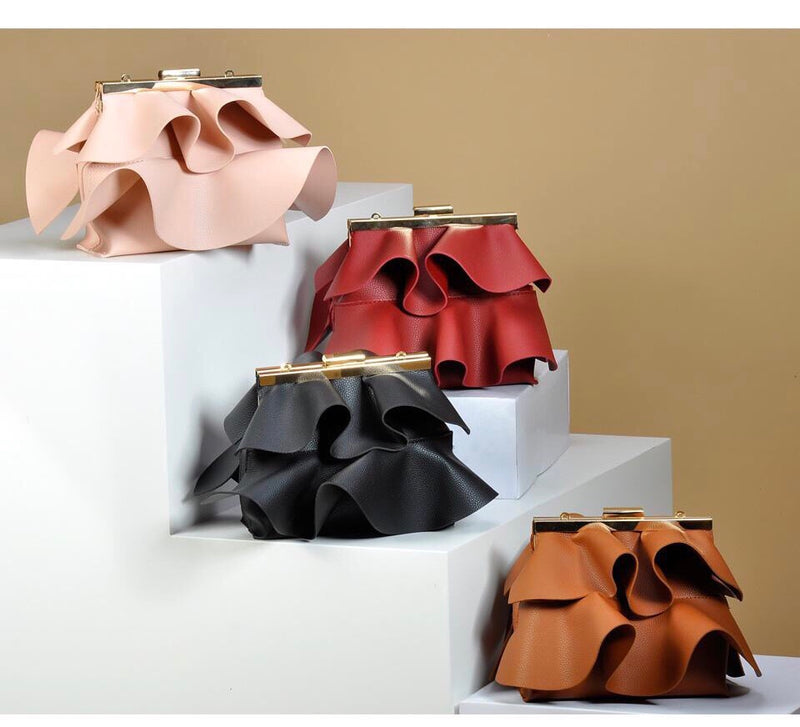 Designer Ruffles Shoulder Leather Handbags 