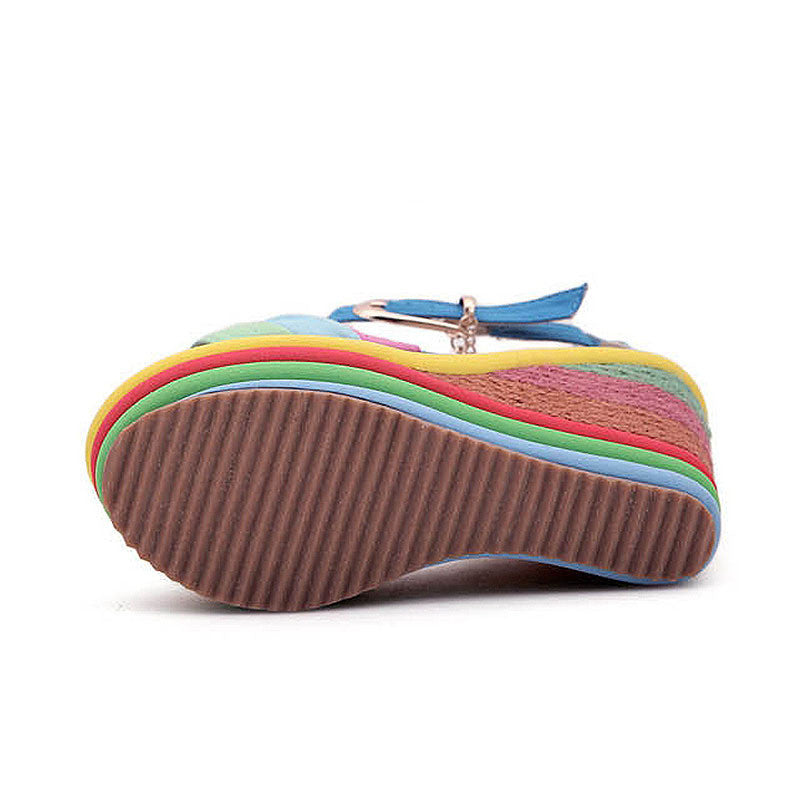 Bohemia Rainbow Peep Toe Platform Wedges 