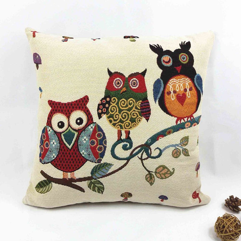 Owl Printed Cushion Pillow Cover 