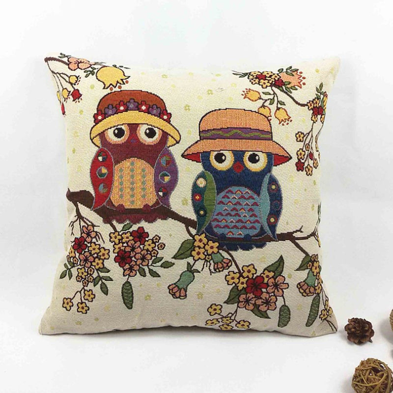 Owl Printed Cushion Pillow Cover 