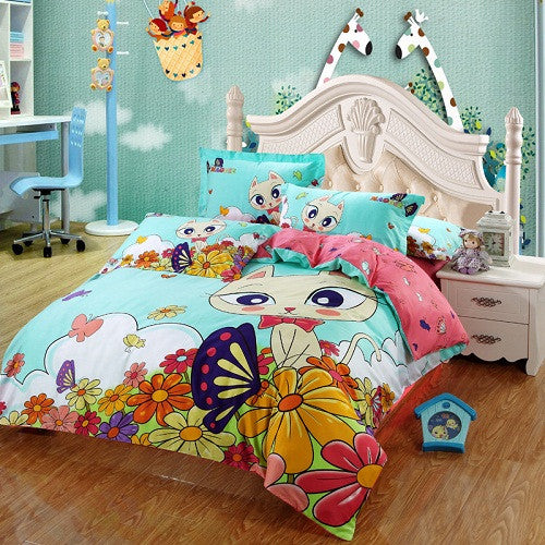 Cotton Boys Girls 3D Cat Owl Bedding Set 