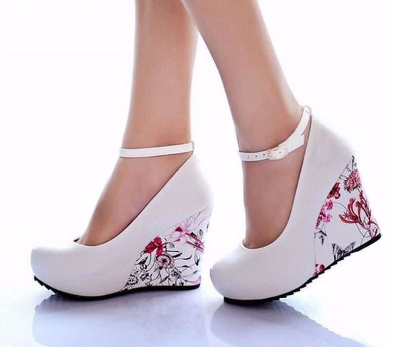 Flower Print Wedges Platform Pumps Shoes 