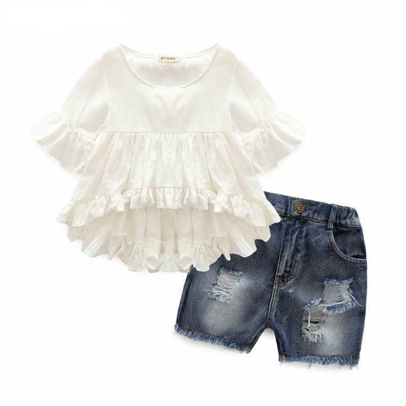 Fairy Flounced Sleeves Top And Casual Jeans 