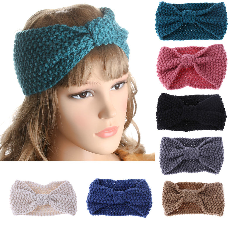 Women Bowknot Turban Knitted Hairband 