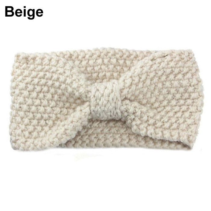 Women Bowknot Turban Knitted Hairband 