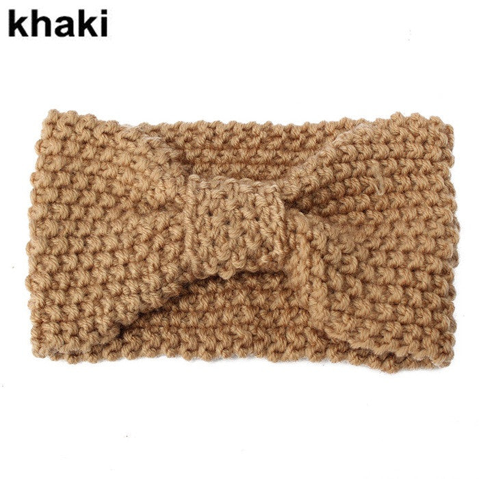 Women Bowknot Turban Knitted Hairband 