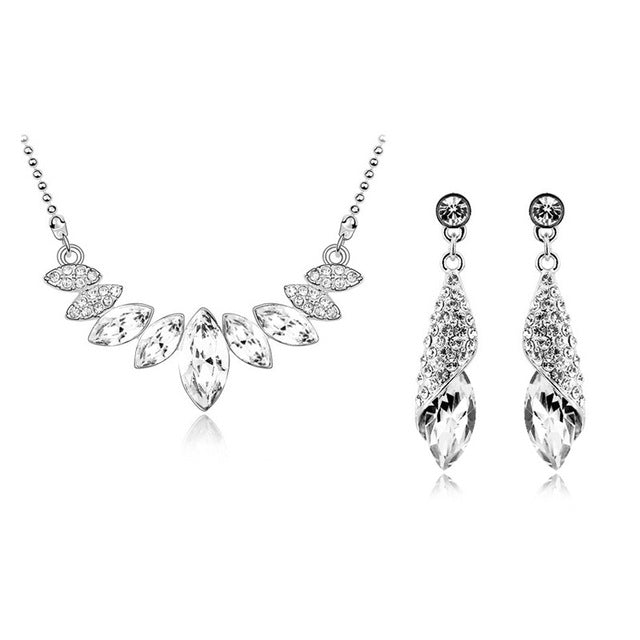Wedding Crystal Silver Water Drop Earrings Sets 