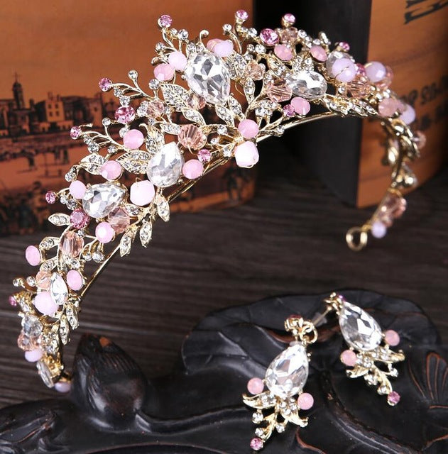 Pink Gold Pearl Bridal Crowns Tiara 
