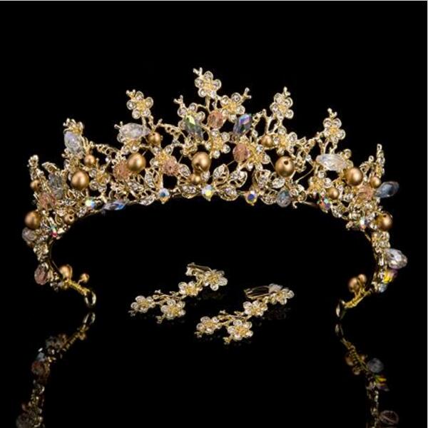 Pink Gold Pearl Bridal Crowns Tiara 