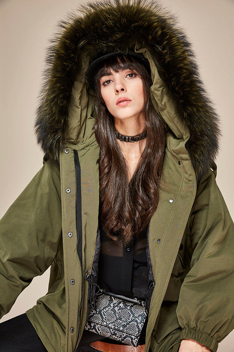 Women's Down Coat With Real Raccoon Fur 