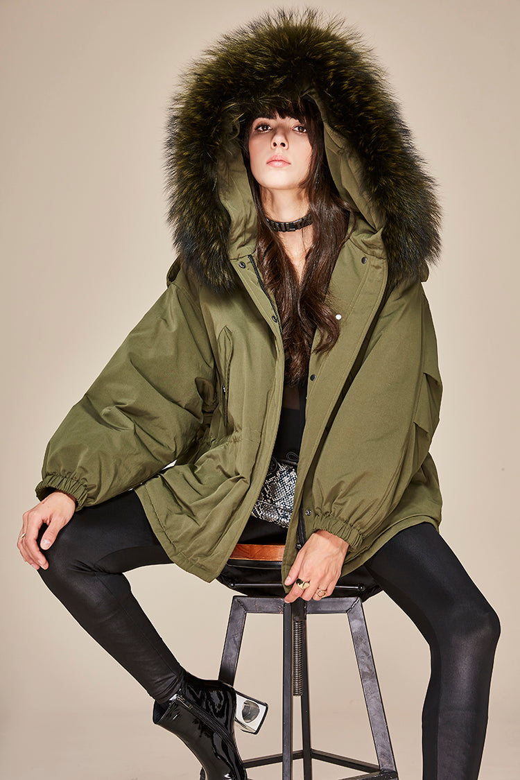 Women's Down Coat With Real Raccoon Fur 