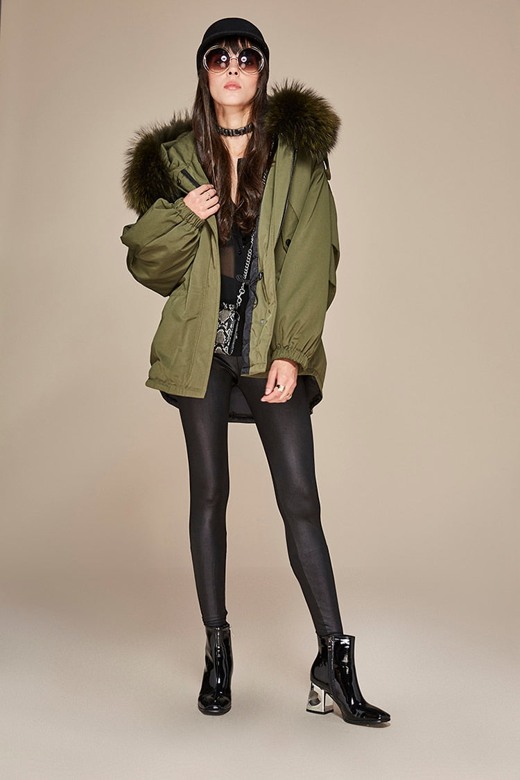 Women's Down Coat With Real Raccoon Fur 