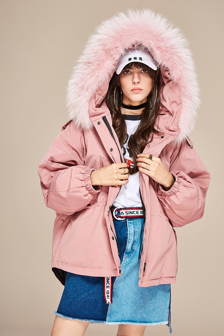 Women's Down Coat With Real Raccoon Fur 