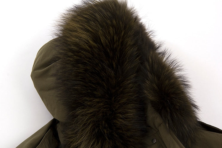 Women's Down Coat With Real Raccoon Fur 