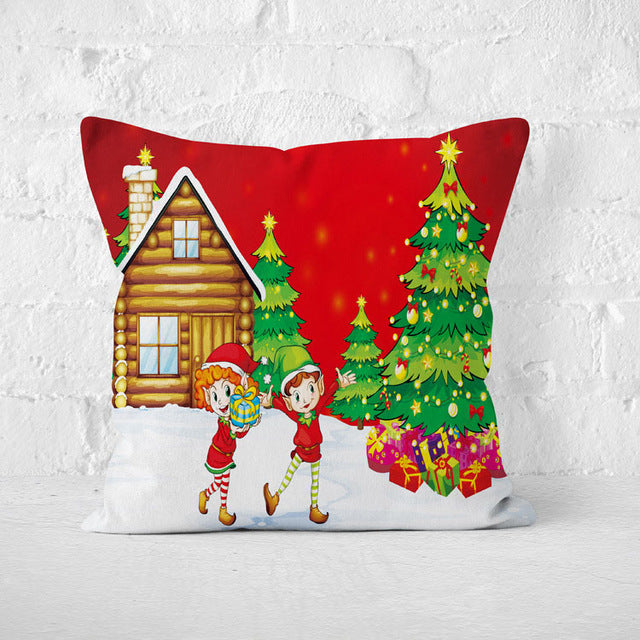 Short Plush Santa Claus Soft Cushion Cover 