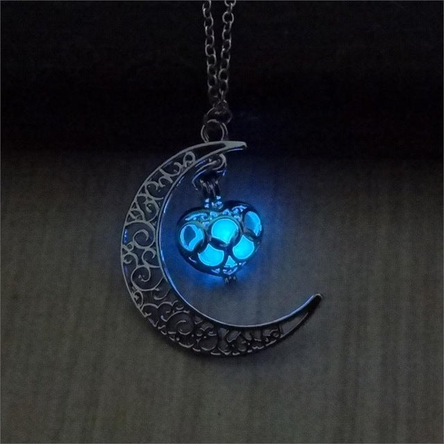 Silver Glow In Dark Heart Pendant Necklace 