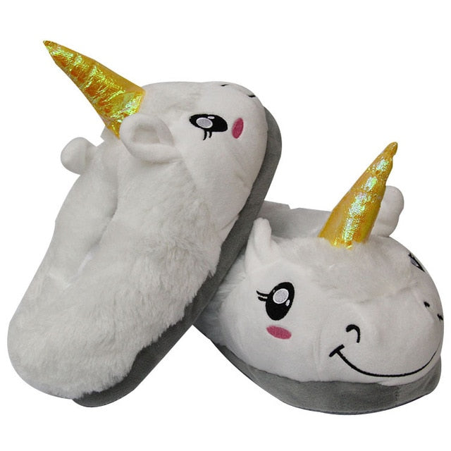 Furry Unisex Plush Unicorn Slippers 