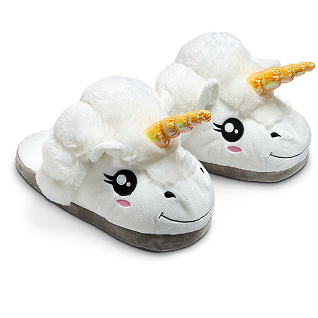 Furry Unisex Plush Unicorn Slippers 