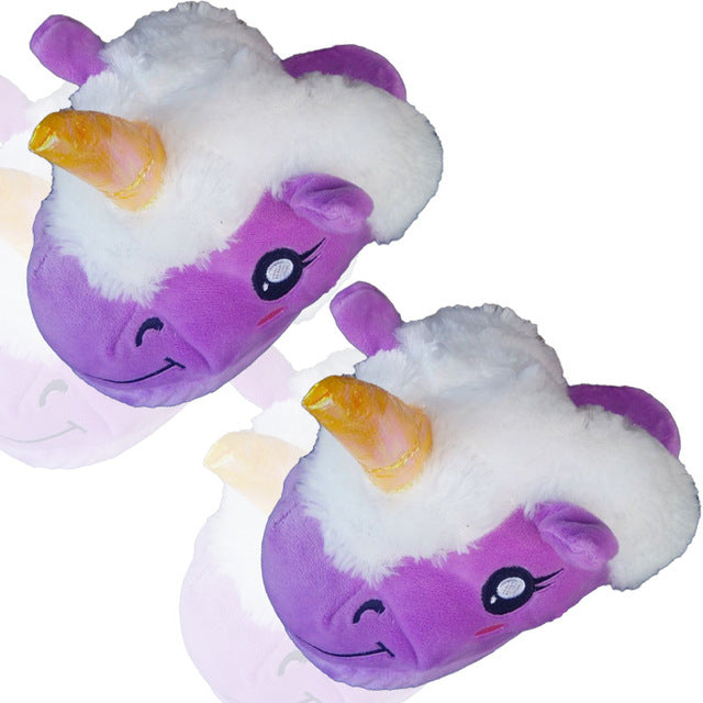 Furry Unisex Plush Unicorn Slippers 