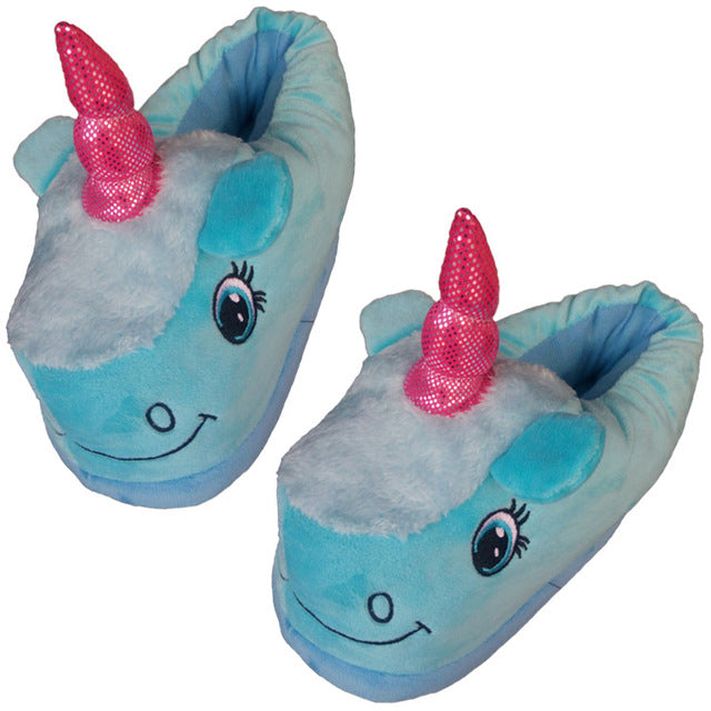 Furry Unisex Plush Unicorn Slippers 