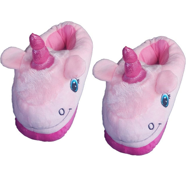 Furry Unisex Plush Unicorn Slippers 
