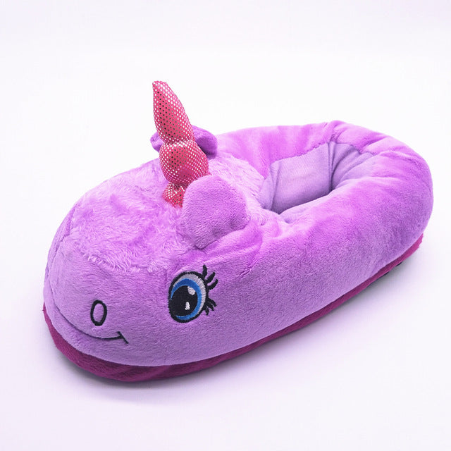 Furry Unisex Plush Unicorn Slippers 