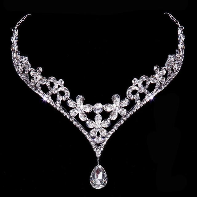 Drop Crown Crystal Bridal Necklace 